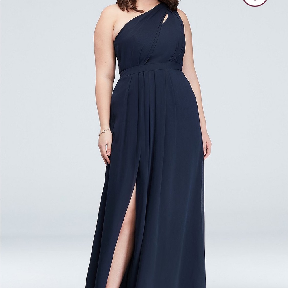 David’s Bridal one shoulder chiffon bridesmaid dress